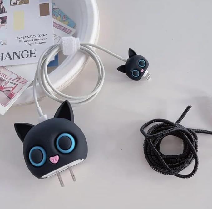 Black Cat Silicone I Phone Charger Protecter
