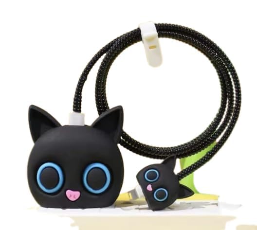 Black Cat Silicone I Phone Charger Protecter