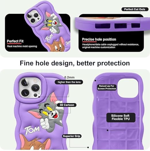 Tom and Jerry Cartoon Case, Full Protective Shockproof Cover for iPhone 15 Pro Regular