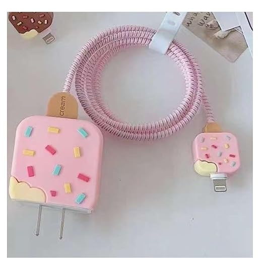 Ice Cream Silicone I Phone Charger Protecter Pink