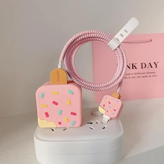 Ice Cream Silicone I Phone Charger Protecter Pink