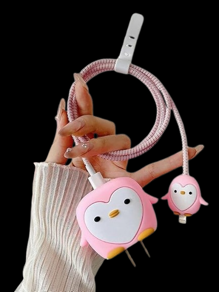Cute Penguin Pink design Silicon I Phone Charger Protecter Regular
