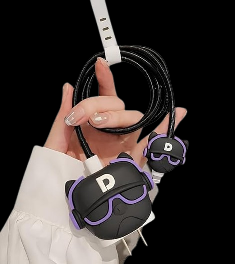 Bull Dog Hip-Hop Silicone I Phone Charger Protecter Purple