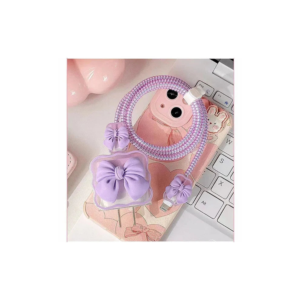 Purple Bow Silicon I Phone Charger Protecter