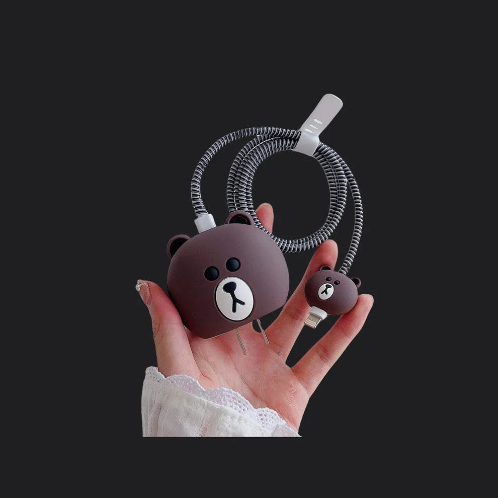 Brown Bear Silicone I Phone Charger Protecter