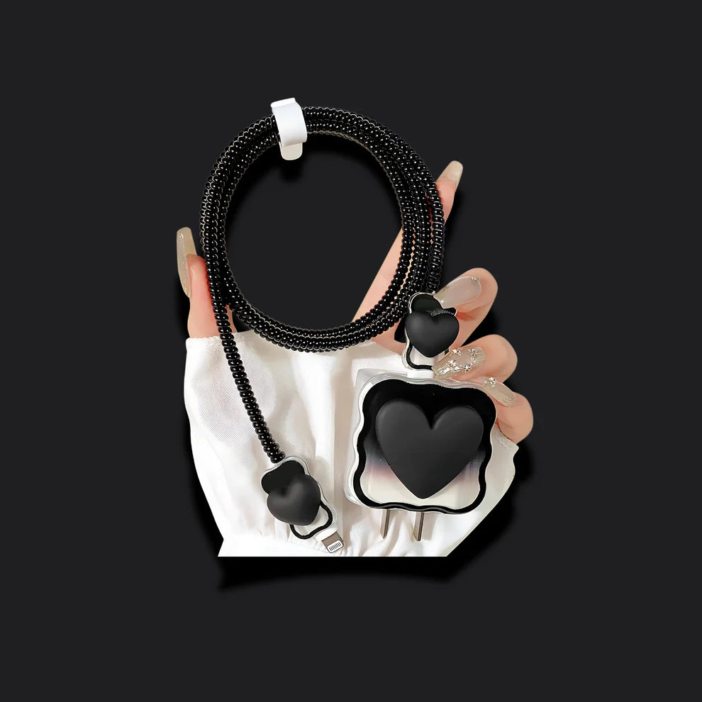 Black Heart Silicone I Phone Charger Protecter