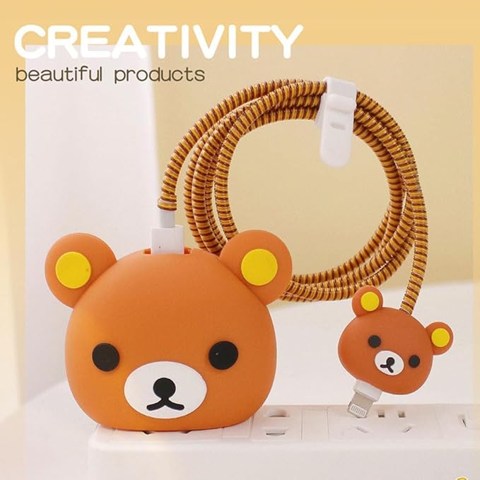 Orange Bear Silicone I Phone Charger Protecter