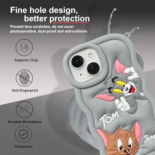 Tom and Jerry Cartoon Case, Full Protective Shockproof Cover for iPhone 15 Pro