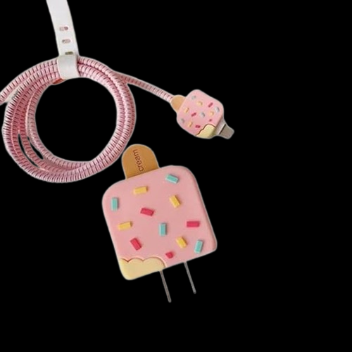 Ice Cream Silicone I Phone Charger Protecter Pink