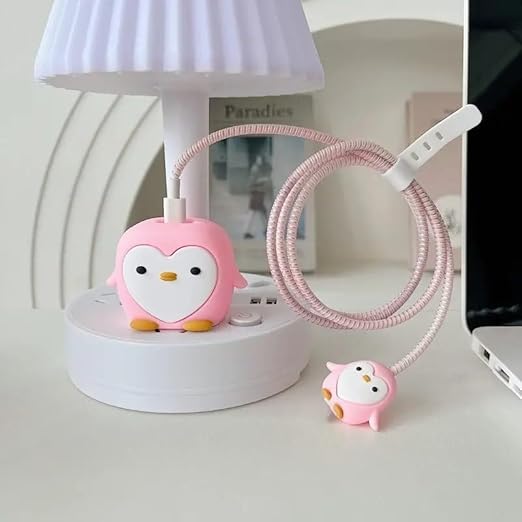 Cute Penguin Pink design Silicon I Phone Charger Protecter Regular
