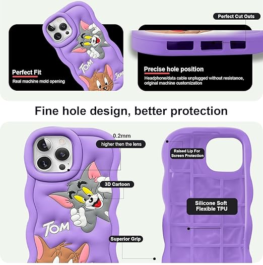 Tom and Jerry Cartoon Case, Full Protective Shockproof Cover for iPhone 15 Pro